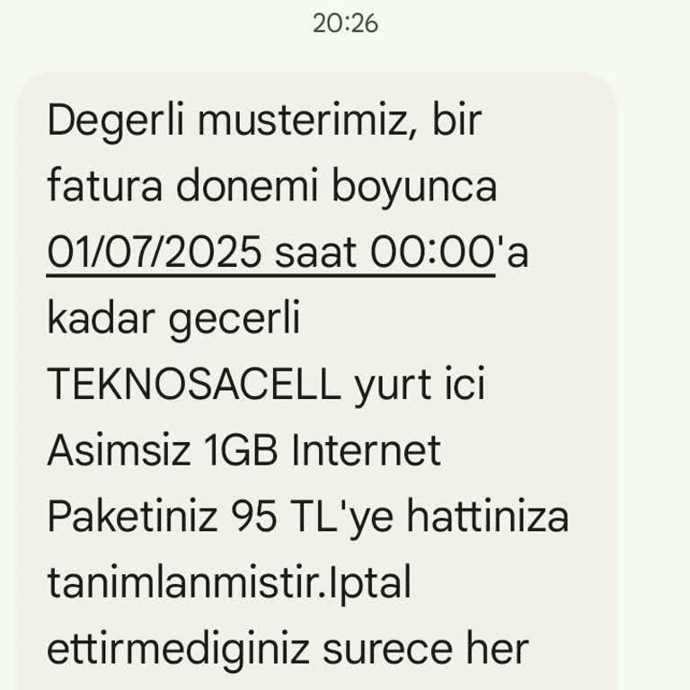 Onayım Olmadan Tanımlanan 1 GB İnternet Paketi Ve Haksız Ücretlendirme