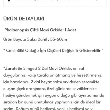 Mavi Orkide Ürününün Gerçek Renginin Farklı Olması Ve Yetersiz Bilgilendirme