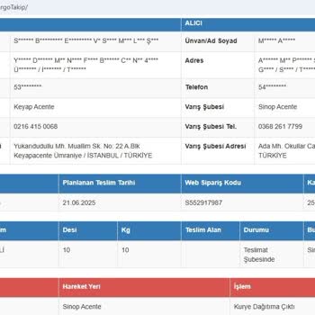 Sürat Kargo Sinop Şubesi Kargomu Teslim Etmeden Geri Gönderdi