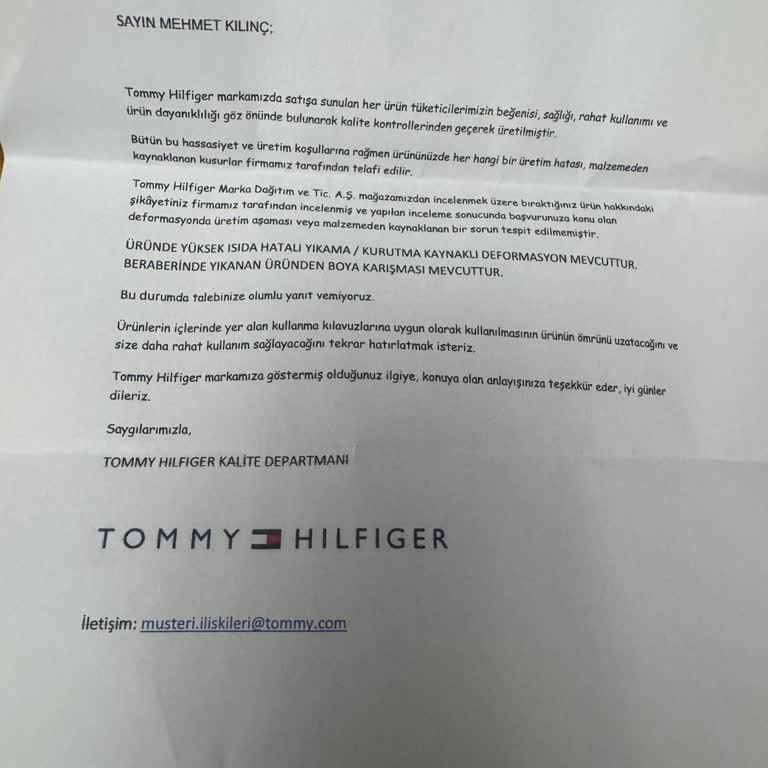 Tommy Tişörtte Renk Solması Ve Çekme Sorunu, Değişim Talebim Reddedildi