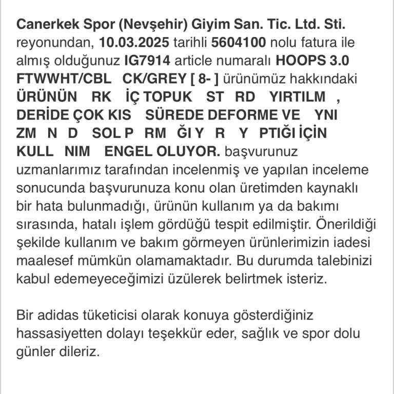 Adidas Ayakkabılar Kısa Sürede Parçalandı, Garanti Kabul Edilmedi