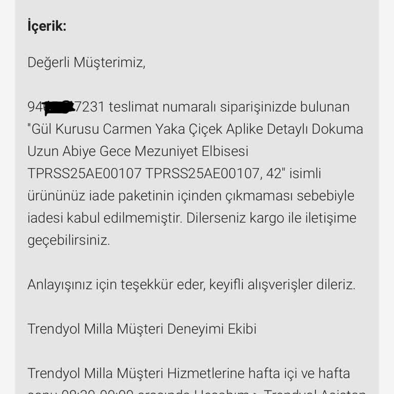 İade Edilmeyen Elbise Ve Çözüm Bekleyen Mağduriyet