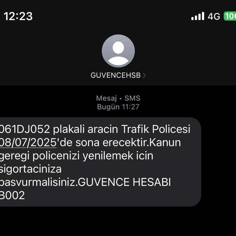 Adıma Kayıtlı Olmayan Araç İçin Bilgilendirme Mesajı Geldi