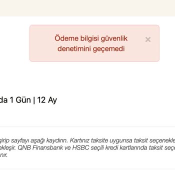 Ödeme Güvenlik Hatası Nedeniyle Abonelik Yapılamıyor