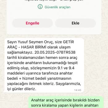 Getir Araç'ta Anahtar Ve Fatura Sorunu Yaşadım