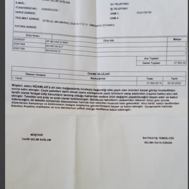 Satın Alınan Ankastre Fırının Teslim Edilmemesi Ve İletişim Sorunu