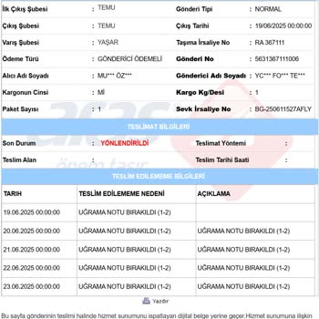 Teslim Edilmeyen Kargo Ve Yetersiz Dağıtım Denemesi