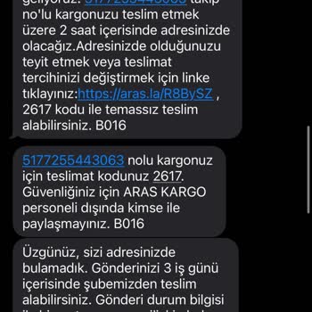 Aras Kargo Teslimat Sorunu Ve Şubede Ürün Vermeme Şikayeti