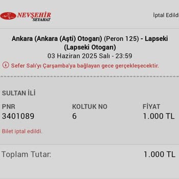 İptal Edilen Biletin Ücreti 20 Günü Aşmasına Rağmen İade Edilmedi