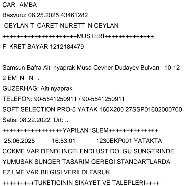 Yatakta Tekrarlayan Çökme Ve Servis İletişim Sorunu