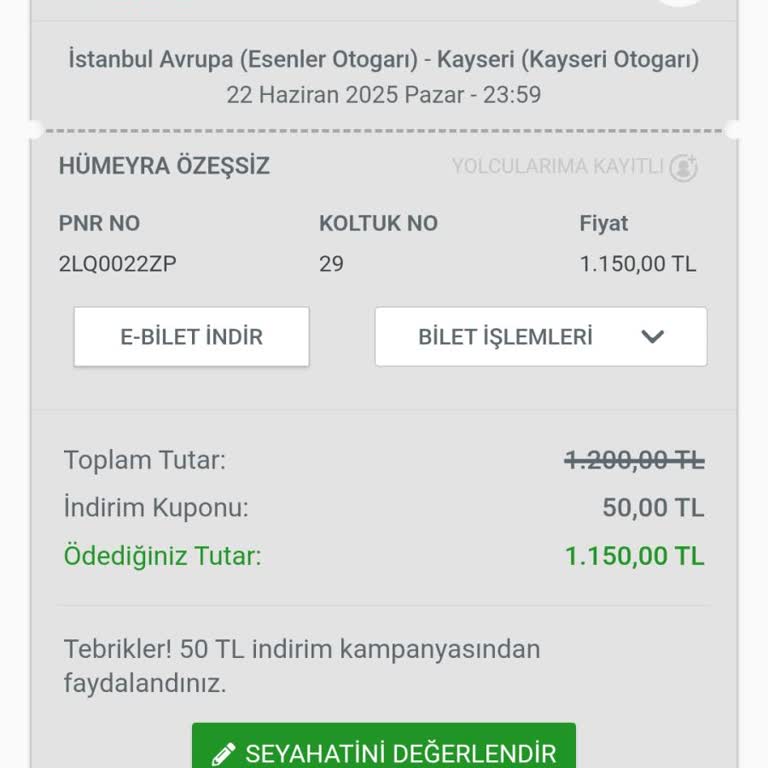 Bilet Sorunu Ve Konforsuz Yolculuk Nedeniyle Mağduriyet Yaşadım