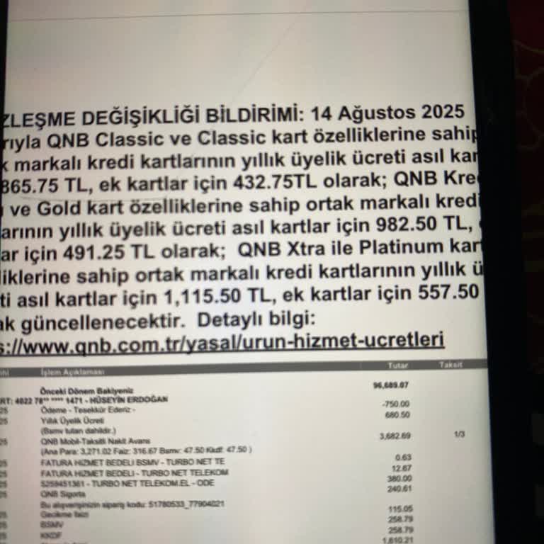 QNB Finansbank Kart Aidatının İadesi Hakkında Yasal Talebim