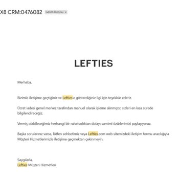 Lefties'den Yaptığım İade Bir Ayı Geçti, Paramı Alamıyorum Ve Destek Yetersiz