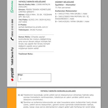 Arçelik Klimada Sürekli Fan Motoru Arızası Ve Değişim Talebi