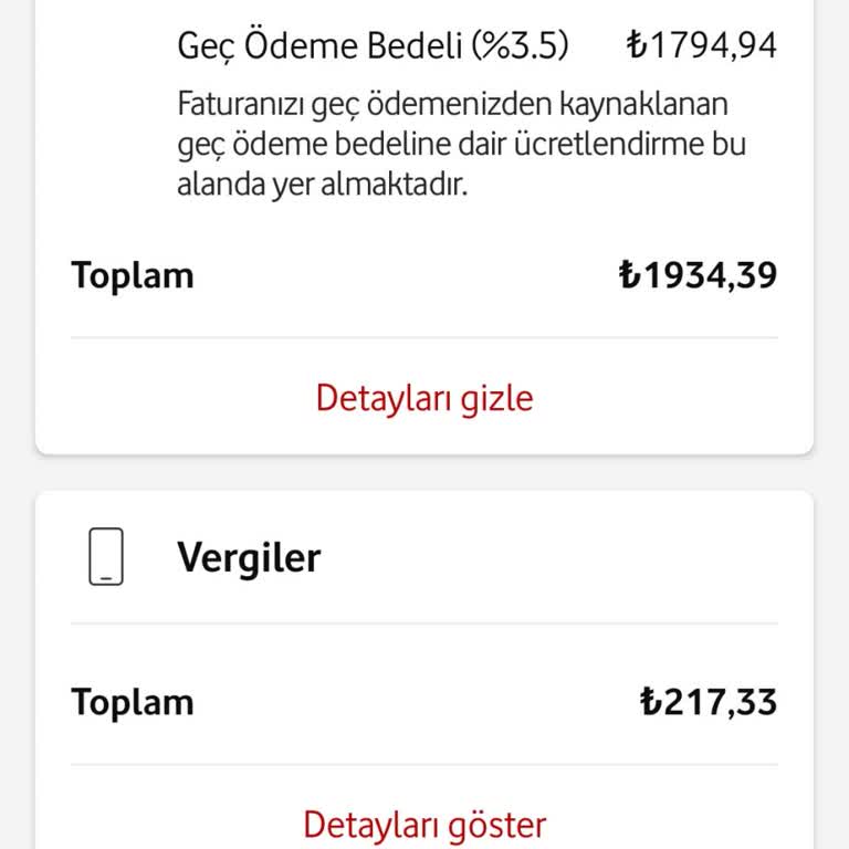 Vodafone Geç Ödeme Nedeniyle Yansıtılan Yüksek Ücret ve Fatura Şikayeti