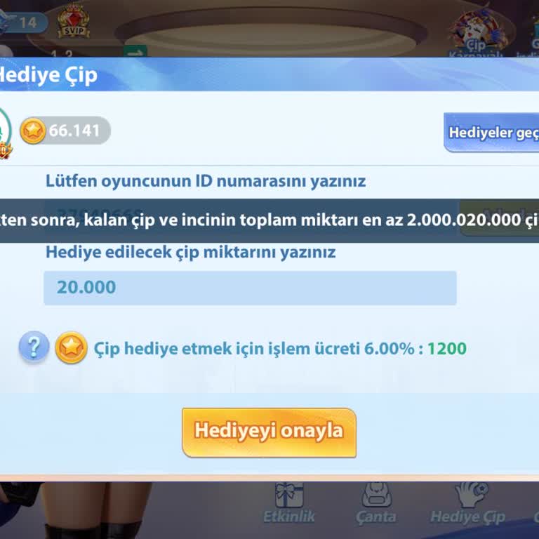 101 Okey VIP Hesabımdan Çip Gönderimi Yapamıyorum