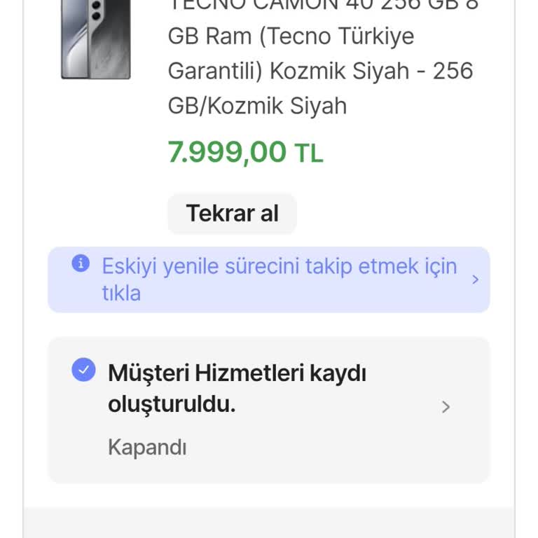 Eski Cihaz Yenilemede Sistemsel Hata Nedeniyle Yeni Telefonumu Alamadım
