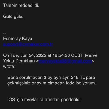 CV Maker'dan Bilgim Dışında Üyelik Ücreti Kesintisi