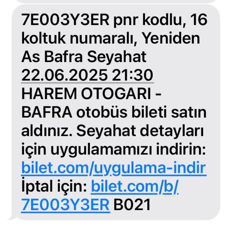 Satın Alınan Harem-Bafra Otobüs Bileti İçin Servis Ve Yolcu Hizmetlerinde Yaşanan Sorun