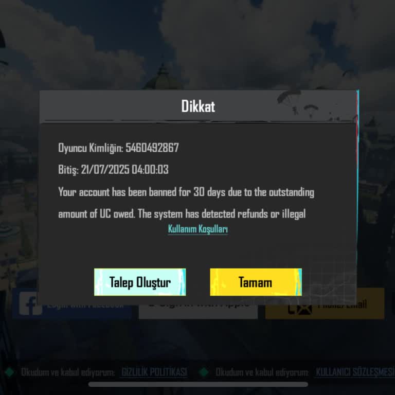 PUBG UC Banı Ve Borç Bilgilendirmesi Hakkında Mağduriyet