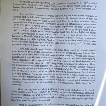 Ücretsiz Montaj Vaadine Rağmen Servis Ücreti Talep Edildi