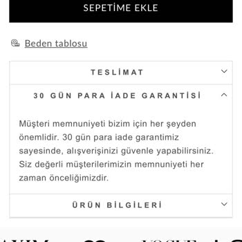 Beden Tablosu Ve Ürün Kalitesi Yanıltıcı İade Talebi Reddedildi