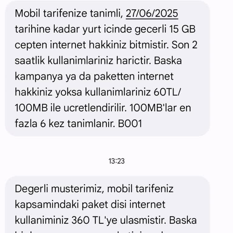 Çocuğumun Hattına Yüksek İnternet Aşım Ücreti Yansıtıldı İade İstiyorum
