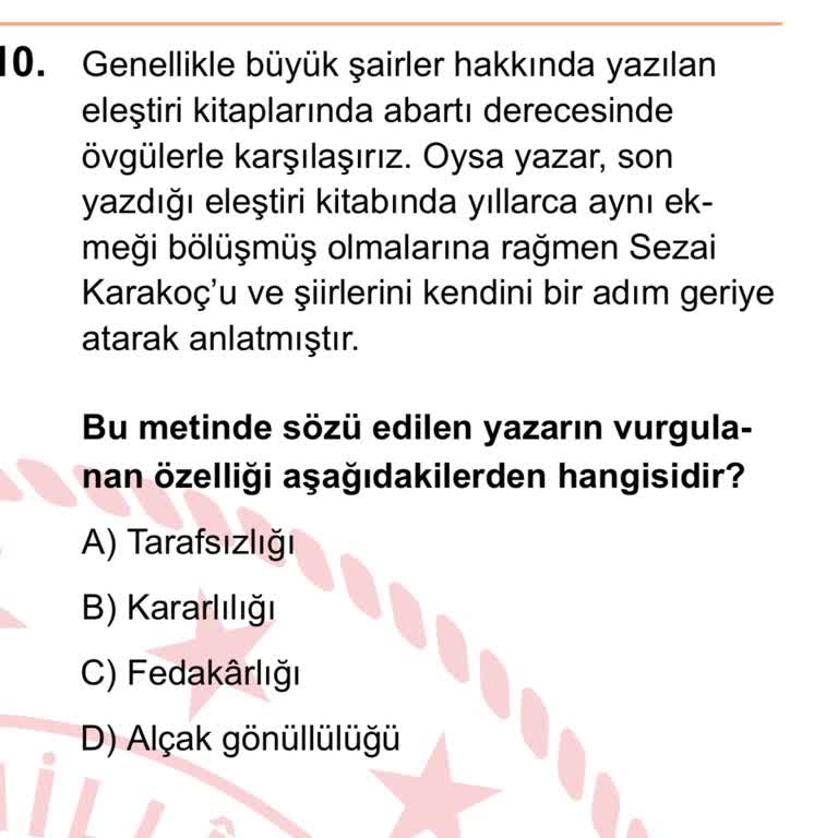 Milli Eğitim Bakanlığı LGS Türkçe 10. Soruda Anlatım Ve Anlam Karmaşası Mağduriyeti
