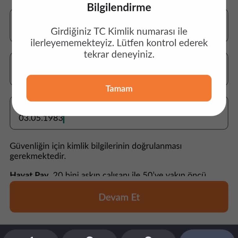 Hayat Pay Uygulamasında T.C. Numarasıyla Kayıt Sorunu