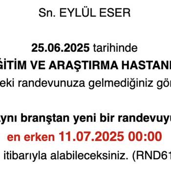 Doktorun Erken Çıkışı Nedeniyle Randevum İptal Edildi, Yeni Randevu Alamıyorum