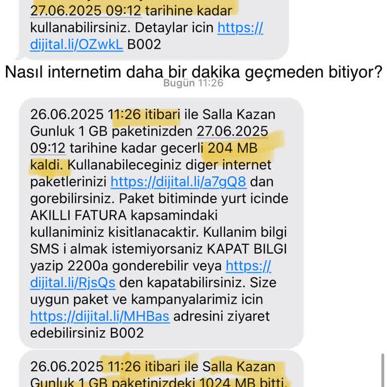 Kullanılmadan Tükenen İnternet Paketleri Ve Hatalı Kota Hesaplaması