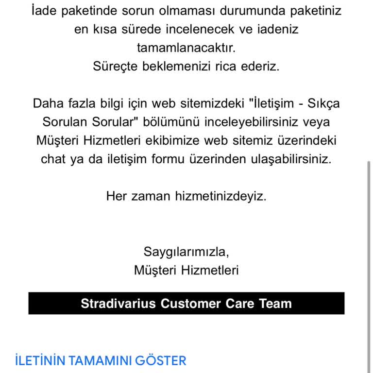 Stradivarius İadem Depoda Kayboldu, Para İadem Yapılmıyor