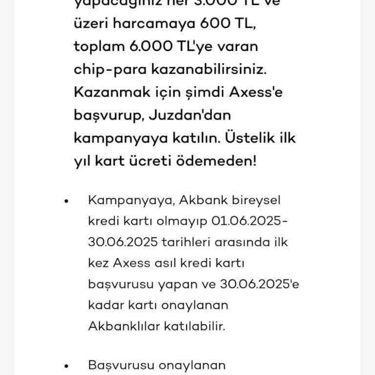 Axess Kart 6000 TL Chip Para Kampanyasına Haksızca Dahil Edilmedim