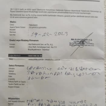 Garanti Belgesi Ve Fatura Sorunu Nedeniyle Televizyonumun Servis Hizmeti Sağlanmıyor