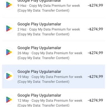 Copy My Data Benden Aralıklarla 8 Kez 274,99 TL Kullanım Ücreti Kesti