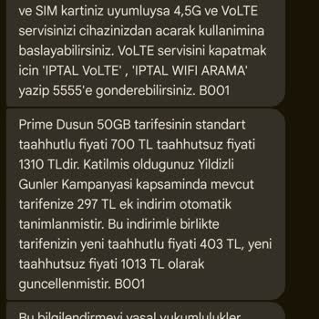 Prime Düşün 50GB Tarifesinde Yüksek Fatura Ve Çift Ücretlendirme Sorunu