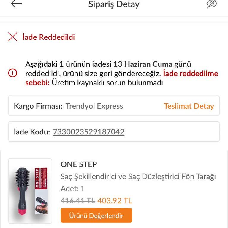 Saç Düzleştirici Tarak Hem Faturasız Hem De İade Edilmiyor
