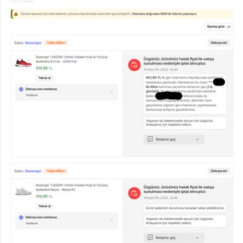 Slazenger Kampanya İle Aldığım Spor Ayakkabı Siparişim Hatalı Fiyat Gerekçesiyle İptal Edildi