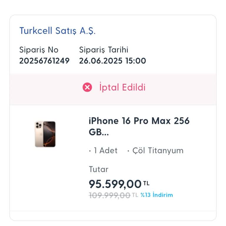 Turkcell Pasaj İptal Edilen Siparişin Ücreti Kartıma Yansıtılmadı, Mağdur Oldum