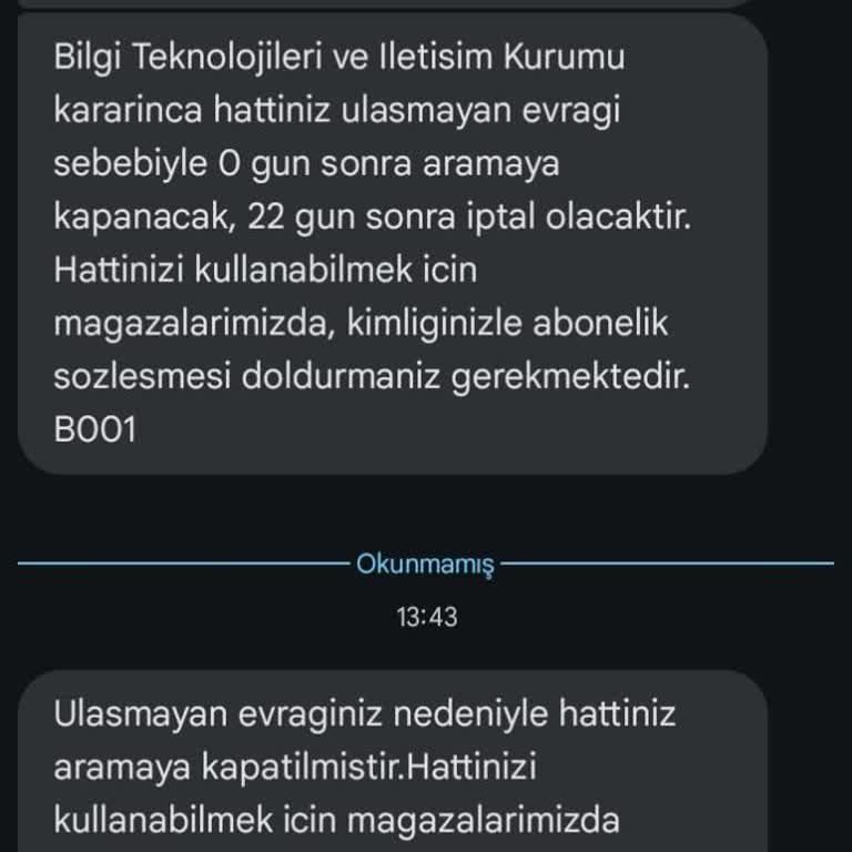 Eksik Evrak Nedeniyle Hattımın Kapanma Riski Ve Çözüm Eksikliği