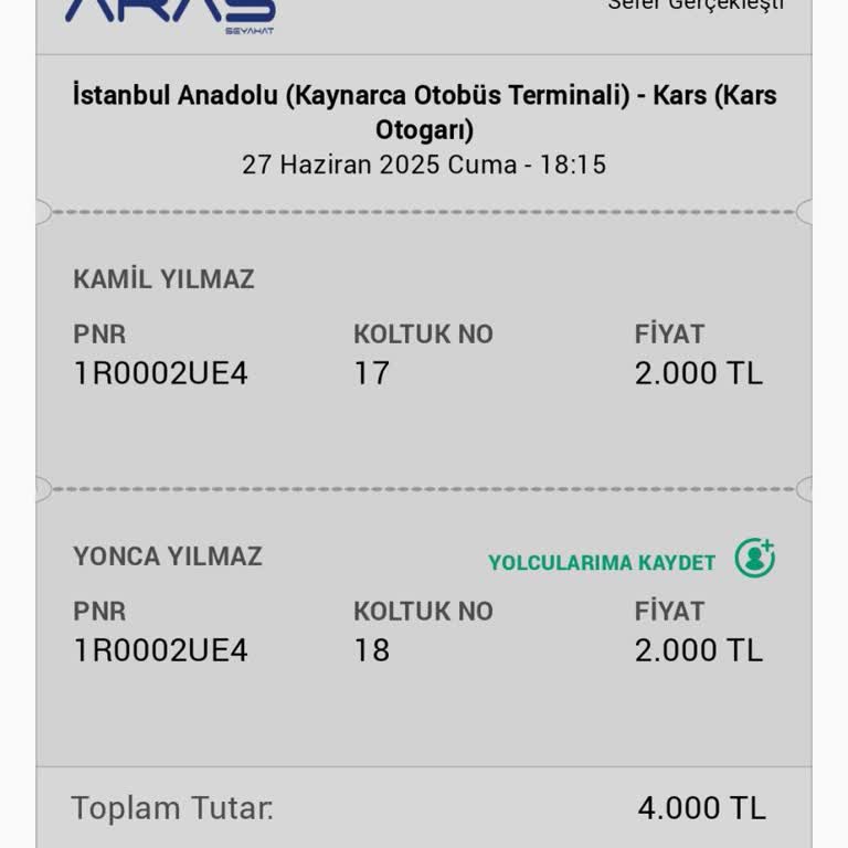 Aras Seyahat Ve O-Bilet İletişim Sorunu Nedeniyle Mağduriyet