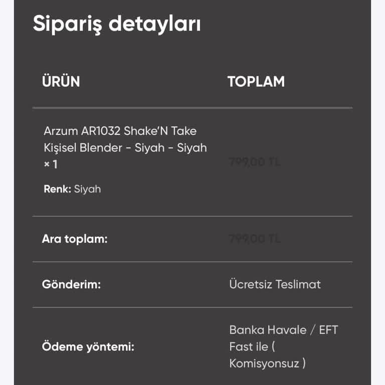 Arzum Blender Siparişim Sonrası İletişim Kurulamıyor