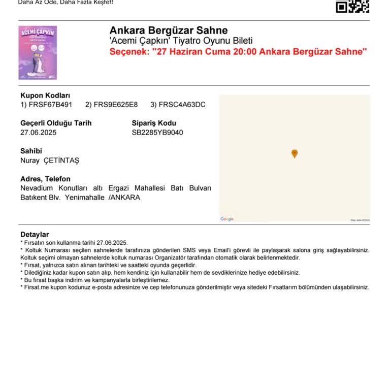 Satın Alınan Tiyatro Oyununun Belirtilen Tarihte Gösterimde Olmaması Nedeniyle Mağduriyet