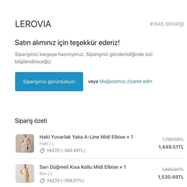 Siparişim Gönderilmedi, Lerovia'ya Ulaşamıyorum Ve İade Talebim Karşılanmadı