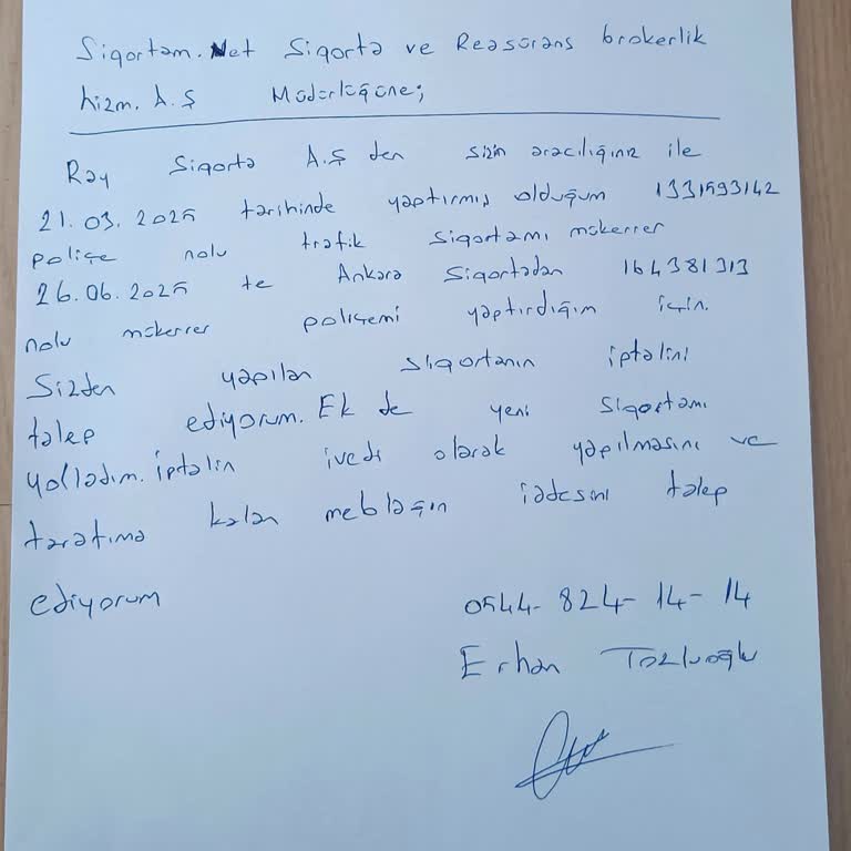 Sigorta İptali Ve Ücret İadesi Talebim Karşılanmıyor