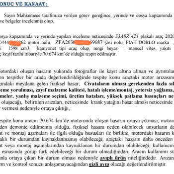 Fiat Doblo Araçta Üretim Kaynaklı Motor Arızası Ve Mağduriyet