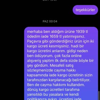 İade Kargo Ücretim Haksız Yere Kesildi, Mesajlarıma Cevap Verilmiyor