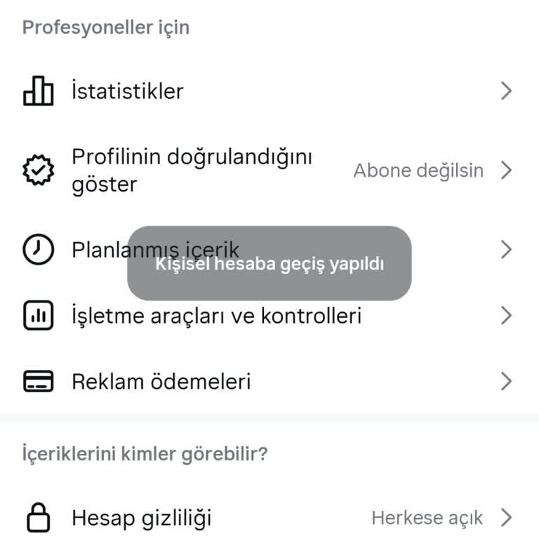 Instagram Kişisel Hesaba Geçişte Gizlilik Sorunu Yaşıyorum
