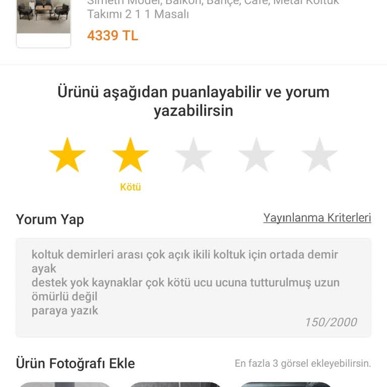 Aldığım Balkon Takımının Kaynakları Sağlam Değil