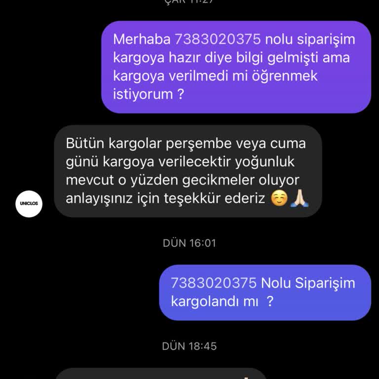 Siparişimin Kargoya Verilme Sürecinde Belirsizlik Yaşıyorum